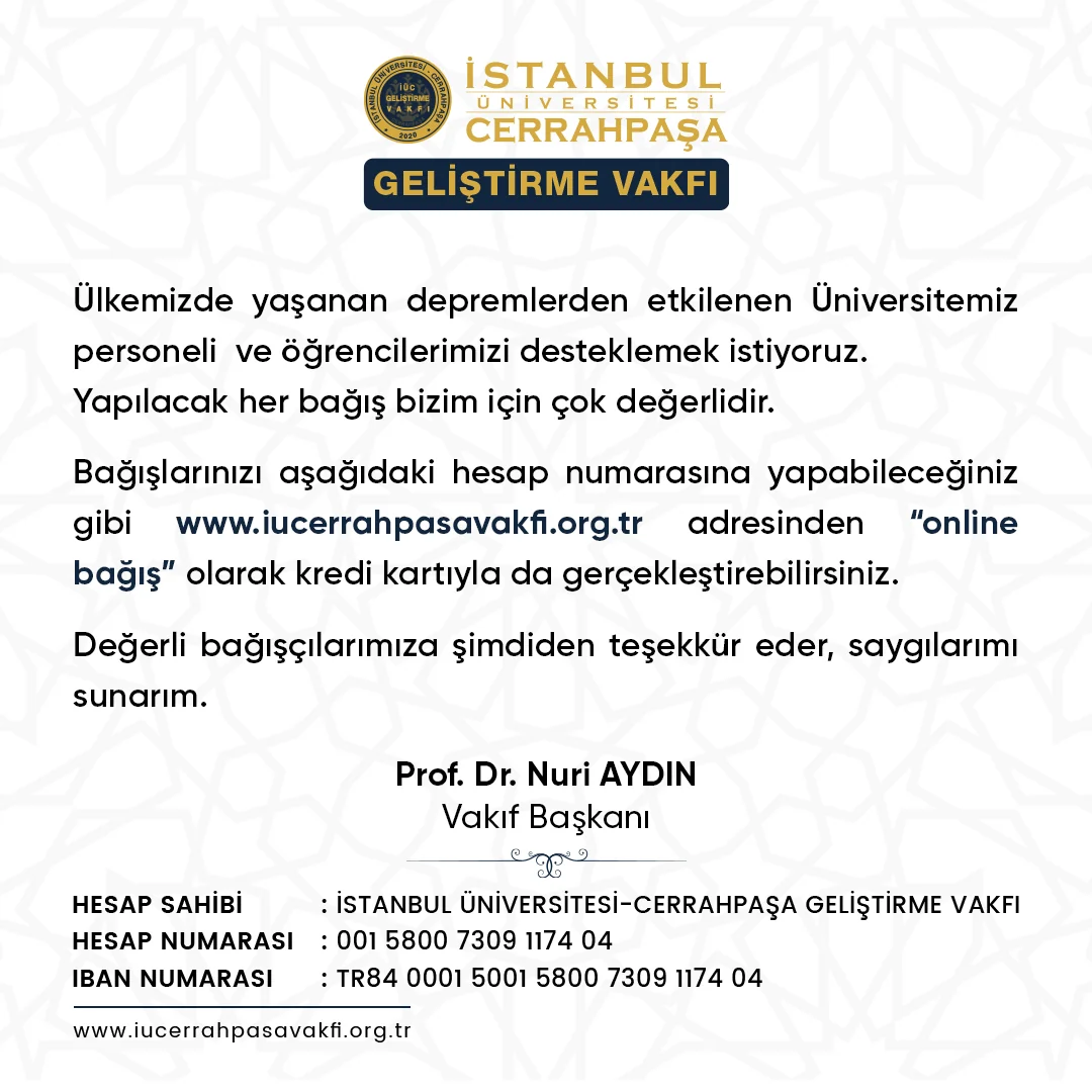 “Vakıf Başkanı Prof. Dr. Nuri AYDIN’ın Mesajı”